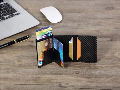 Rfid Aluminum Men Wallet Card Holders Purse Carbon Fiber Men Business Slim Thin Smart Wallet Credit Cardholder Case Note Holder