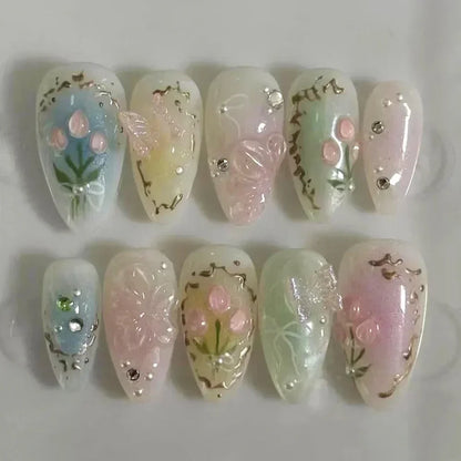 24Pcs Pink Almond False Nails with French Design - Smarsty