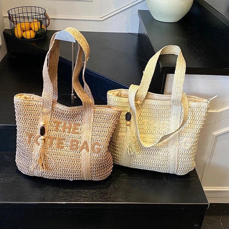 French Style Large Capacity Woven Straw Tote Bag For Women - Smarsty