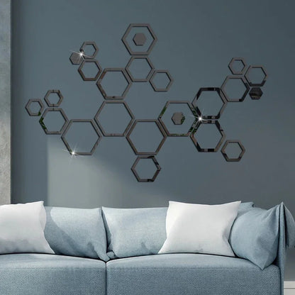 24pcs 3D Hexagonal Mirror Wall Stickers for Home Decor - Smarsty