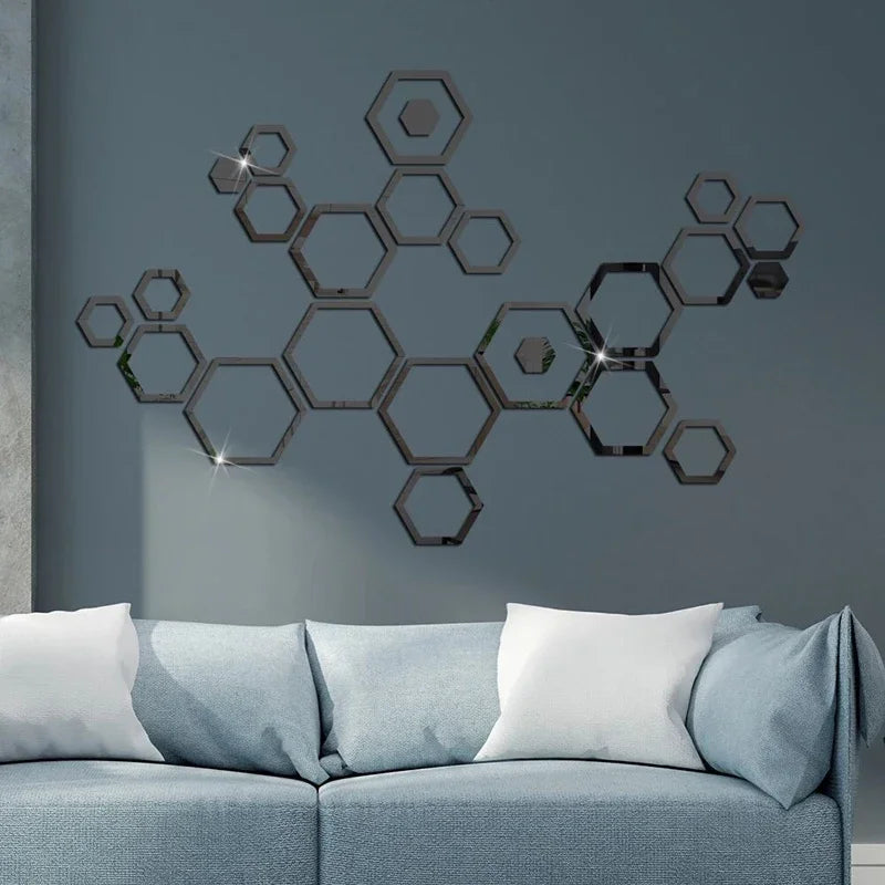 24pcs 3D Hexagonal Mirror Wall Stickers for Home Decor - Smarsty