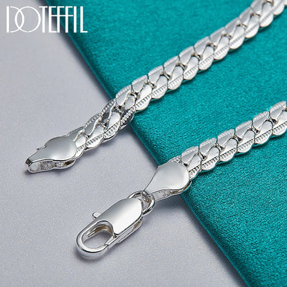 925 Silver Chain Bracelet Unisex Flat Side Lobster Clasp - Smarsty