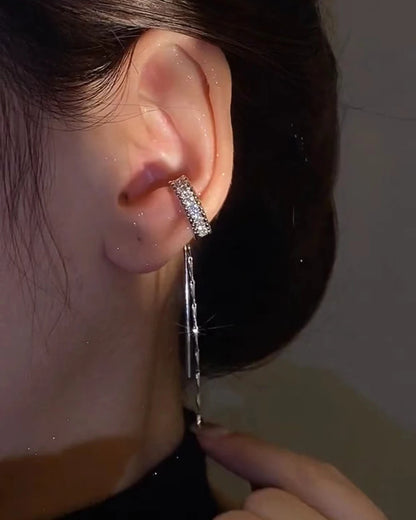 Zircon C Shape Long Tassel Ear Cuffs No Piercing Earrings - Smarsty