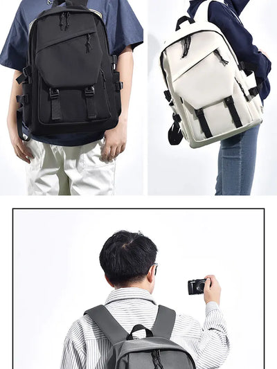 One 15 Inch Polyester Waterproof Solid Color Simple Men's Backpack Fashion Couple Student Computer Backpack - Smarsty