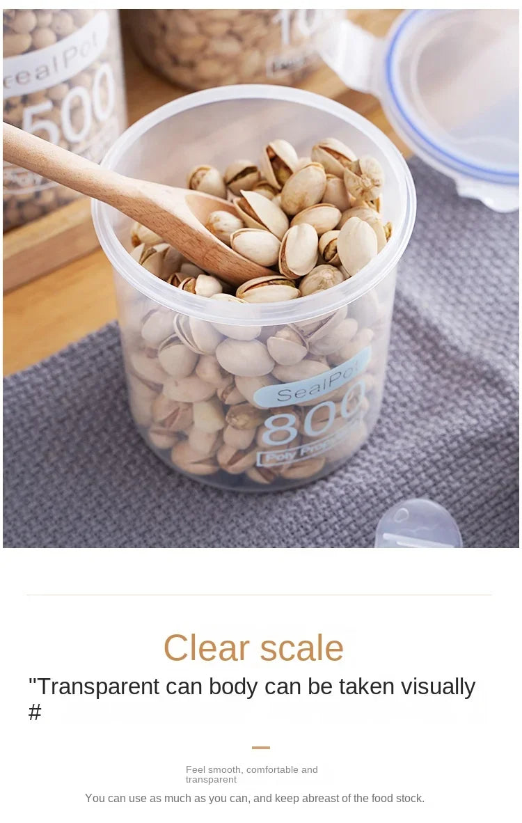 4Pcs Sealed Storage Box Transparent Kitchen Food Grain Organizer Storage Tank Plastic Large capacity Moisture-proof Sealed Jars