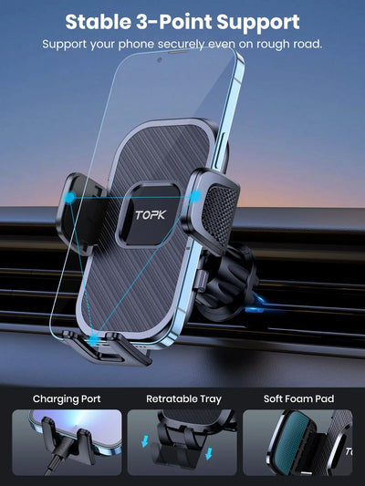 TOPK Car Phone Holder Gravity Stand for iPhone Xiaomi Samsung Car Mobile Support for Dashboard Windshield Air Vent Phone Mount