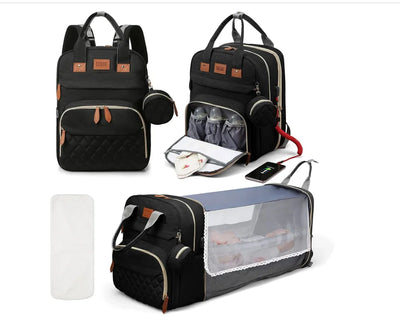 3 In 1 Diaper Bag Backpack Foldable Baby Bed Waterproof Travel Bag with USB Charge Diaper Bag Backpack with Changing Bed 3 types by Smarsty