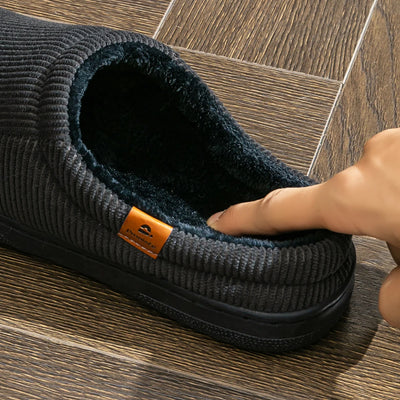 Warm Slippers for Men TPR Sole Memory Foam Soft Cushion Non Slip Stripe Design Comfortable Corduroy House Shoes - Smarsty