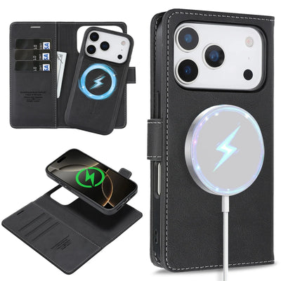 2 in 1 MagSafe Magnetic Leather Phone Case for IPhone 17 Air 16 Pro Max 15 Plus 14 13 12 16E Card Slots Wallet Protective Cover