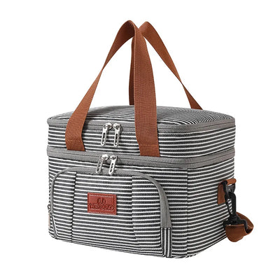 Double Layer Insulated Lunch Cooler Tote Shoulder Strap - Smarsty