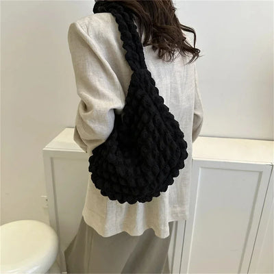 Crossbody Bag Pleated Embroidered Plaid Tote Large Capacity - Smarsty