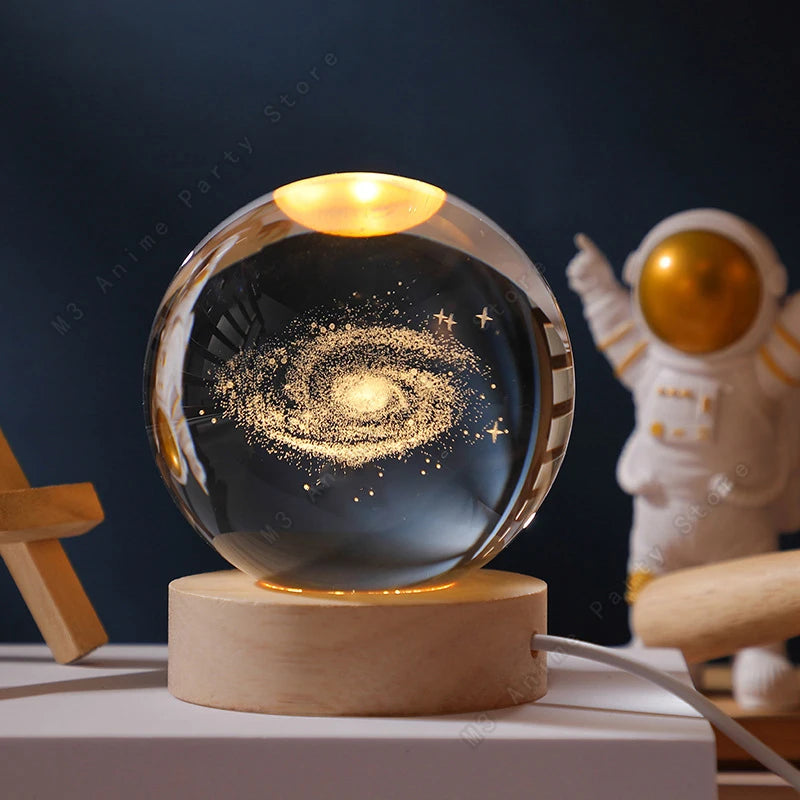 3D Crystal Ball Night Light with Glowing Galaxy Design - Smarsty