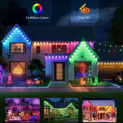 300FT 180LED Permanent Eaves LED Lights Outdoor Waterproof RGB String Lights DIY Scene Christmas Birthday Holiday Party Lighting