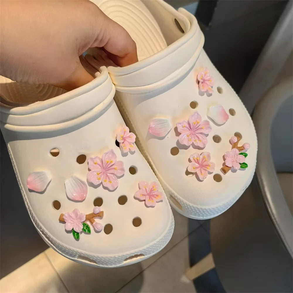 3D Cherry Flowers Set Shoe Charms Clogs Accessoriess DIY Slide Sandals Garden Shoe Decor Buckle Beach Bag Pins Girls Women Gifts