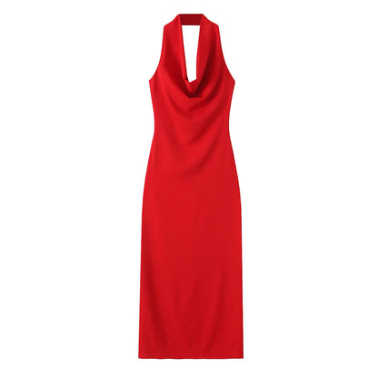 European And American Style Foreign Trade Women's Clothing New Style Temperament Draped Halter Neck Midi Dress