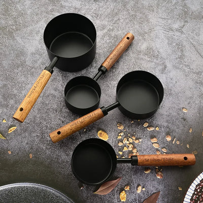 Gold Wooden Handle Stainless Steel Measuring Cups Set - Smarsty
