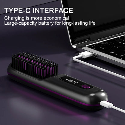 Cordless Hair Straightener Portable Straightener Brush 3 Adjustable Temp Hair Straightening Brush Anti-scald for Hair Styling