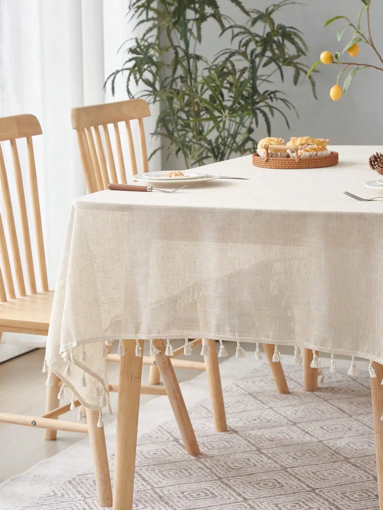 Beige Linen Square Tablecloth for Retro Home Decor - Smarsty