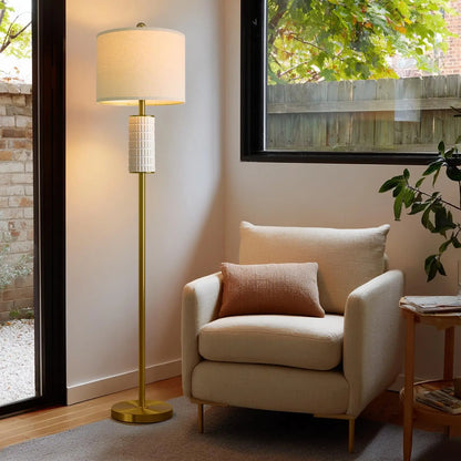 64" Modern Gold Ceramic Floor Lamp with Rotary Switch for Living Room Bedroom Reading Corner Home Office Nursery