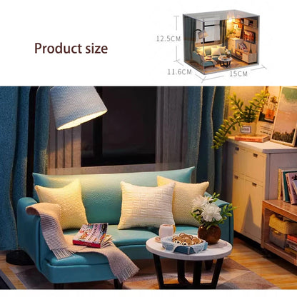 Wooden Mini Miniature Doll House DIY Small House Kit 3D Puzzle Building Assembly House Furniture Toy Children's Birthday Gifts