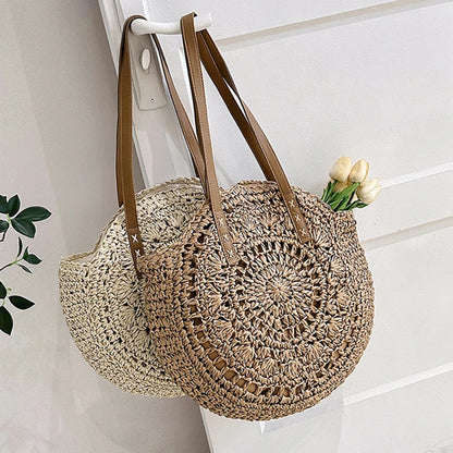 Round Straw Beach Tote for Women Large Capacity Bag - Smarsty