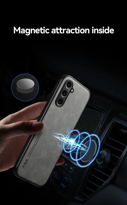 Leather Phone Case With Metal Plate For Car Mount Support - Smarsty