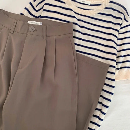 High Waist Women Suit Pants Fall Straight Office Ladies Korean Fashion Trousers Casual Button Loose Female Black Pants New 2024 - Smarsty