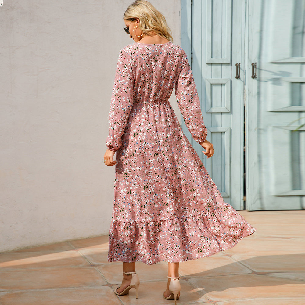 2023 Sping Summer Bohemian Women Maxi Dress Casual Long Sleeve High Waist Beach Woman Chiffon Dresses Floral Vestidoes Mujer New - Smarsty