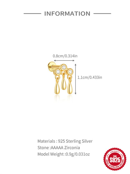 925 Sterling Silver Lotus Tassel Zircon Stud Earrings - Smarsty