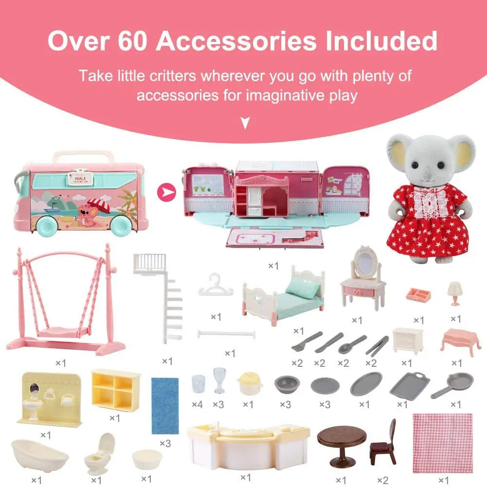 Dollhouse Koala Diary Girl Play House Toy Diy Tour Bus Bedroom Dresser Dining Kitchen Bathroom Shop Pretend Family Toys Girls by Smarsty