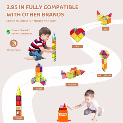 SucceBuy 55pcs Magnetic Building Blocks Construction Set Magnet Tiles Children Montessori Educational Game Toys for Kids Gifts
