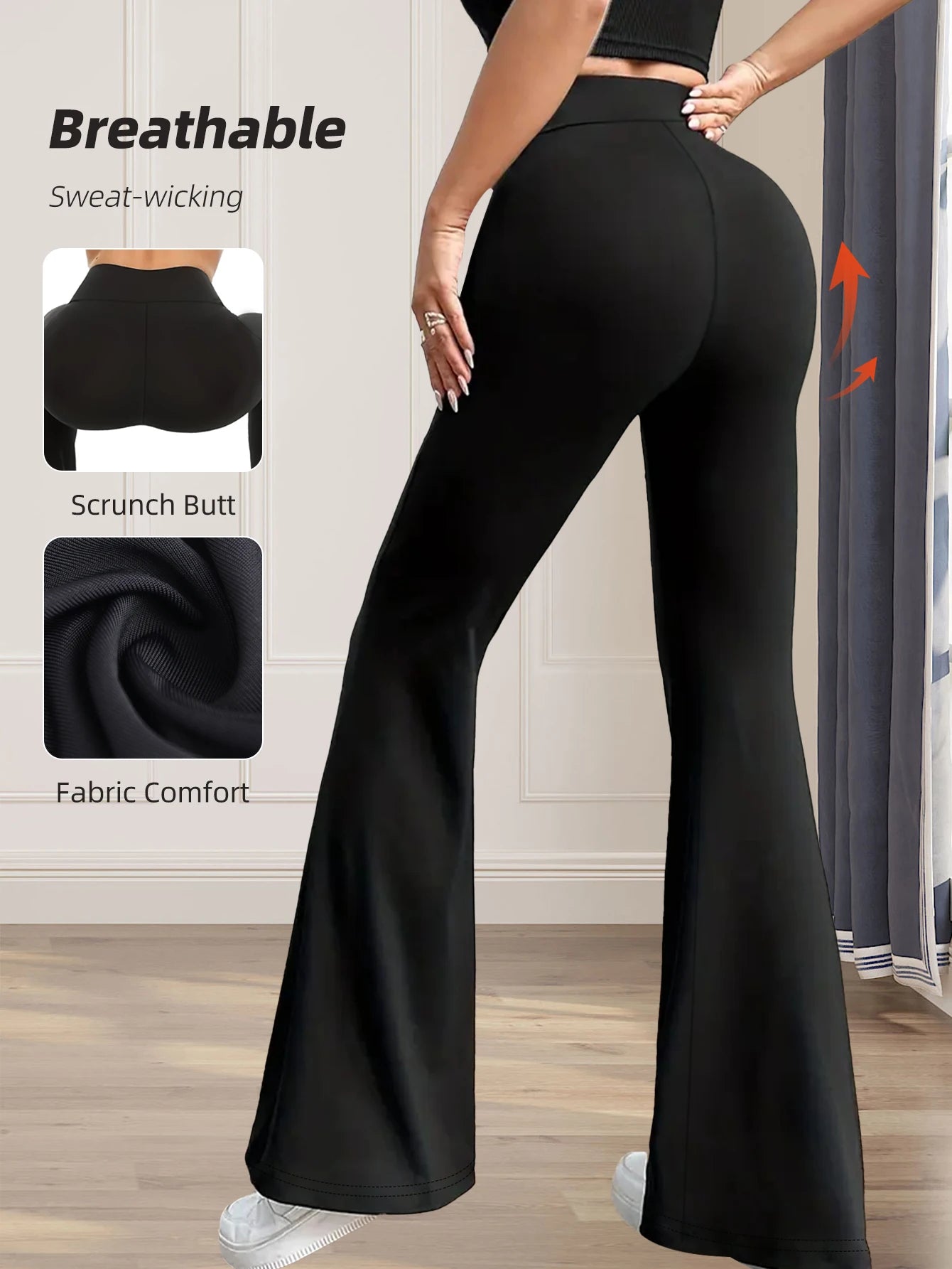 Women's spring and summer high waisted tight fitting flared pants, slim leg long black pants, thin wide leg pants for slim women - Smarsty