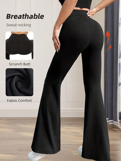 Women's spring and summer high waisted tight fitting flared pants, slim leg long black pants, thin wide leg pants for slim women - Smarsty