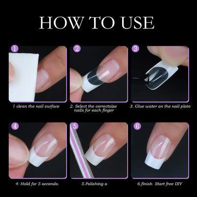120pcs/box Acrylic French False Nails Medium Length Square Armor Full Cover Nail Tips Can Be Removable Mixed Size Press On Nails - Smarsty