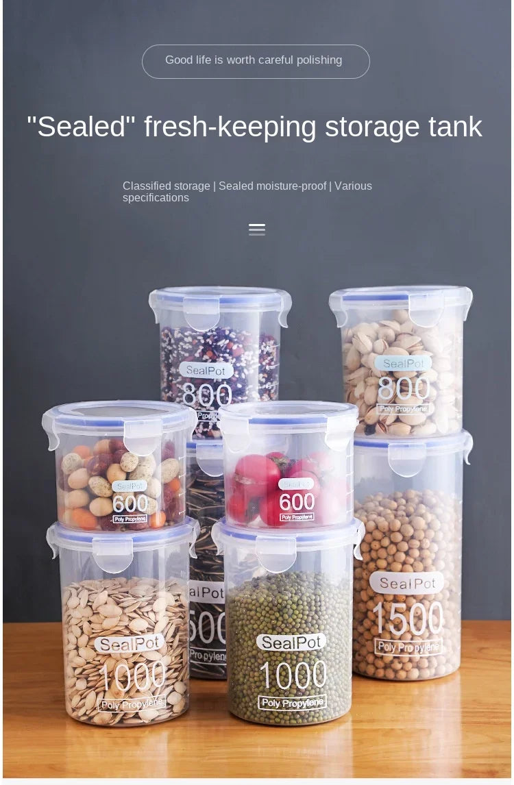 4Pcs Sealed Storage Box Transparent Kitchen Food Grain Organizer Storage Tank Plastic Large capacity Moisture-proof Sealed Jars