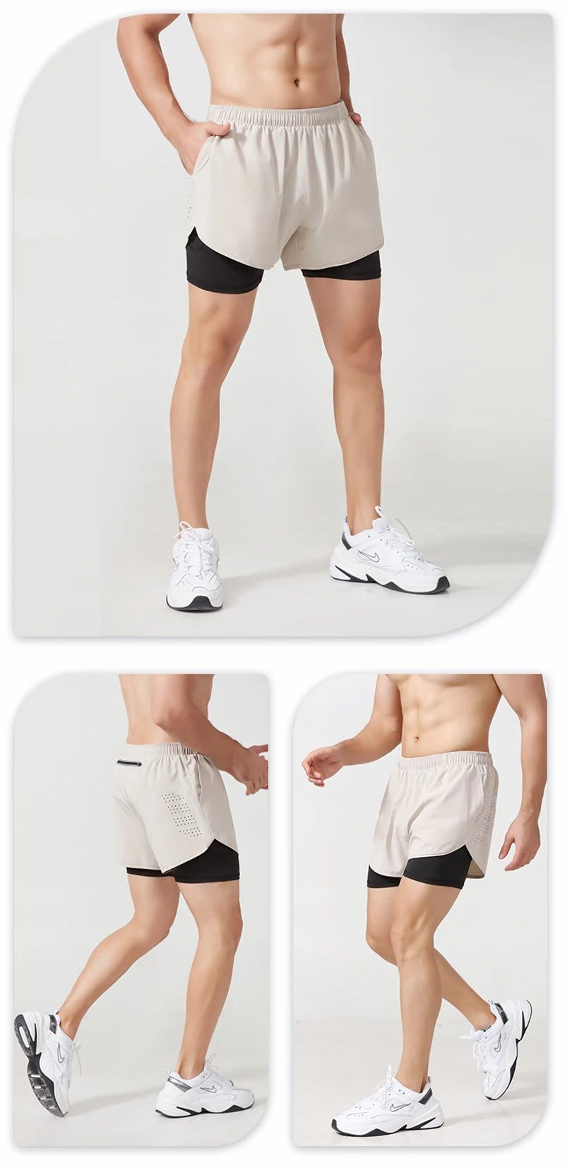Men's Running Shorts Quick-drying Fitness Black Double Layer Shorts Men New Sport Workout Training Bodybuilding Short Pants - Smarsty