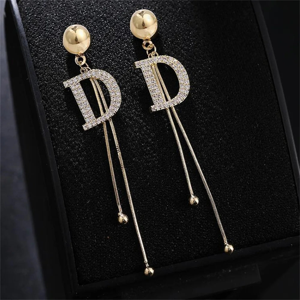 Gold Crystal Tassel Earrings for Women Trendy Elegant Style - Smarsty
