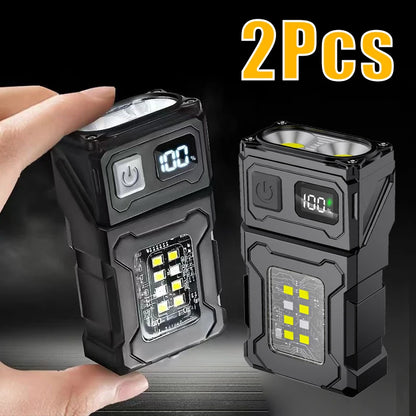 2/1Pcs Portable Flashlight Super Bright MINI USB Rechargeable LED Tail MagnetTorch with COB Emergency Light for Camping Hiking by Smarsty