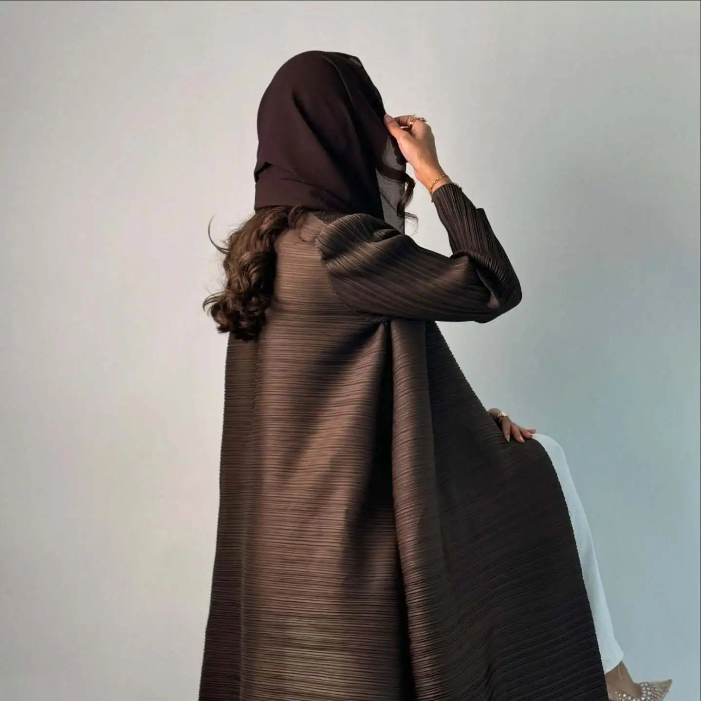 Women's Fold Miyake Pleated Abaya Long Sleeve Print Foldable Collar Robe Cardigan Coat New Winter Fashion Original Design 2024 - Smarsty