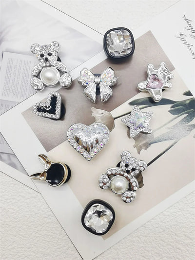 10PCS Shoe Charms ABS Bow Decorations For Sandals Luxury Rhinestone Bear Design Accessories 2024 Women Diy Bling Clog Ornaments - Smarsty