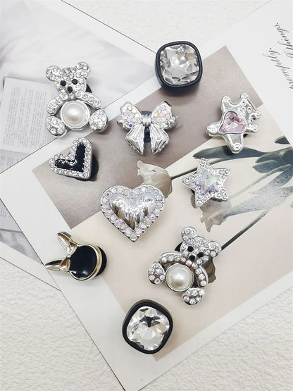 10PCS Shoe Charms ABS Bow Decorations For Sandals Luxury Rhinestone Bear Design Accessories 2024 Women Diy Bling Clog Ornaments