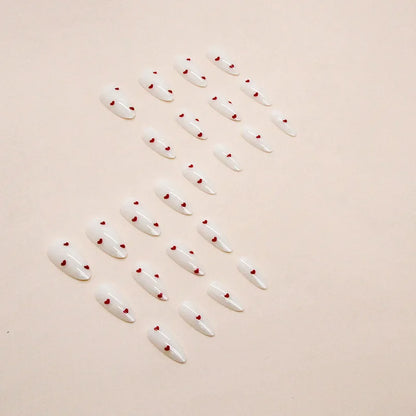 24 Piece White Almond Heart-Shaped False Nail Set - Smarsty