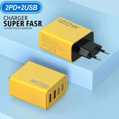 4 Ports USB C PD Charger Quick Charge 3.0 Type C USB Phone Chargers Fast Charging Adapter For iPhone 16 15 Samsung Xiaomi Huawei - Smarsty