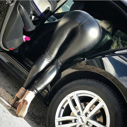 Sexy Black PU Leather Tights Women High Waist Pants High Elastic Slim Fashion Hip Liftting Leggings Skinny Plus Size Tights - Smarsty