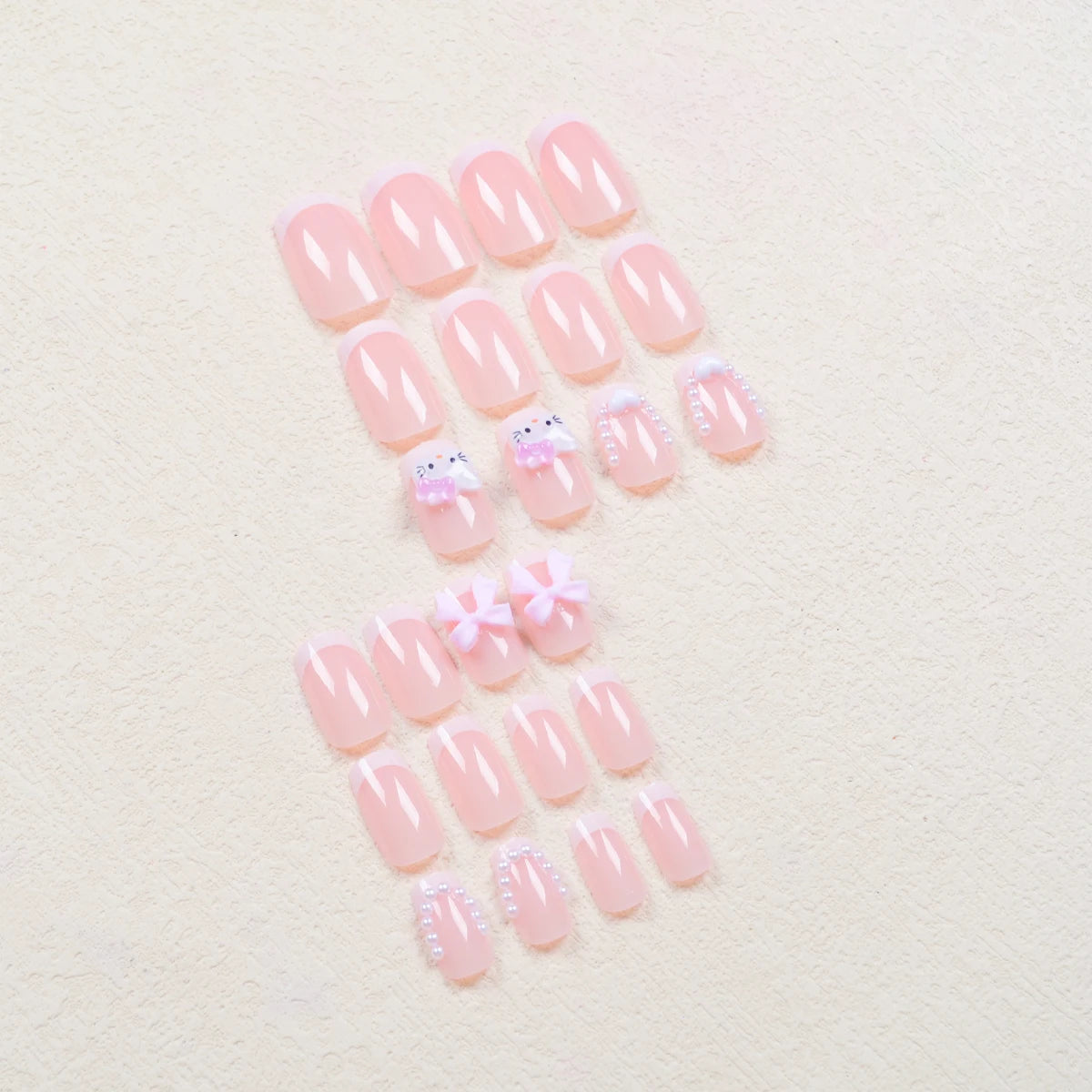 Cute Cartoon Cat Pink French Nail Set - Smarsty