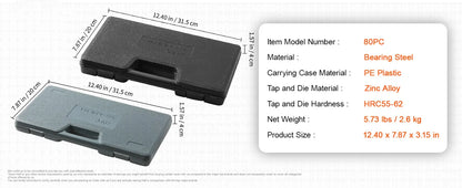 SucceBuy Tap and Die Set 40PCs 60PCs 80PCs 110/116PCs Metric SAE Standard Bearing Steel Taps and Dies Essential Threading Tool