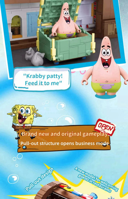 Spongebob building block cartoon Krusty Krab creative restaurant scene model Patrick Star assembly toy children's birthday gift by Smarsty