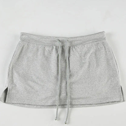 Solid Lace-up Mini Skirts Sexy American Retro Basic Vintage Casual Short Bottoms Basic Casual A-Line Knit Clothing - Smarsty