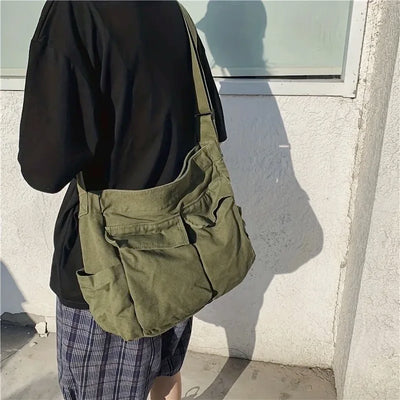 Retro Canvas Workwear Shoulder Bag Large Capacity Messenger - Smarsty