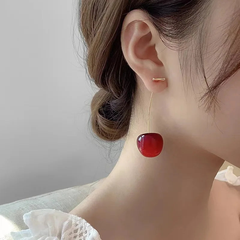 Delicate Sweet Red Cherry Drop Earrings for Women Fashion - Smarsty
